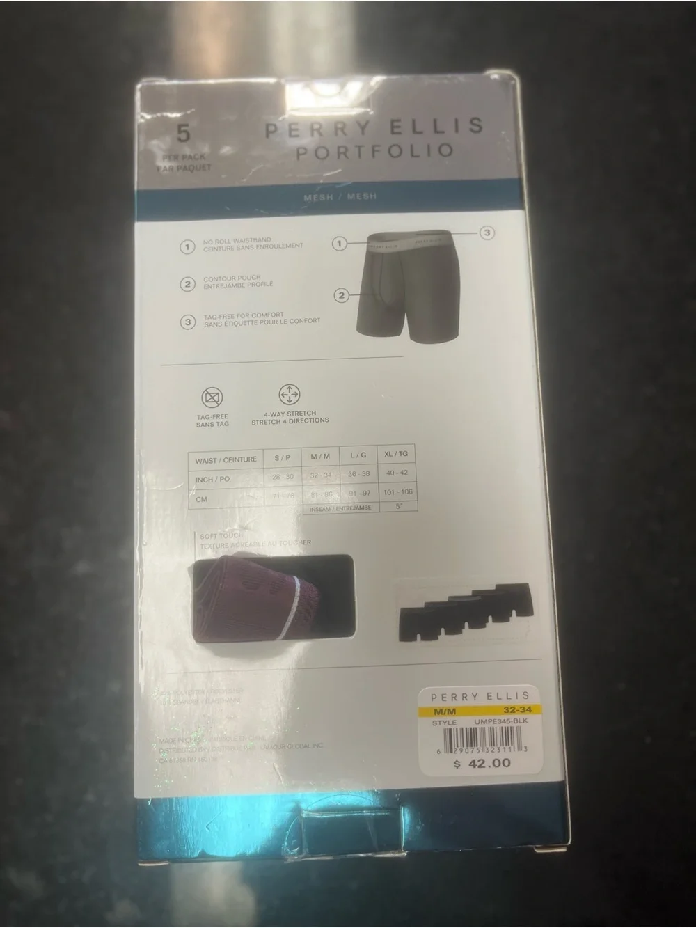 Sz M Perry Ellis 5-Pack Boxer Briefs in Light Blue, Black, Gray, Maroon